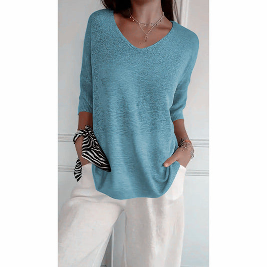 ✨ Jednobarevný pletený top s výstřihem do V – prodyšný komfort, minimalistická elegance a nadčasový styl 💎👚