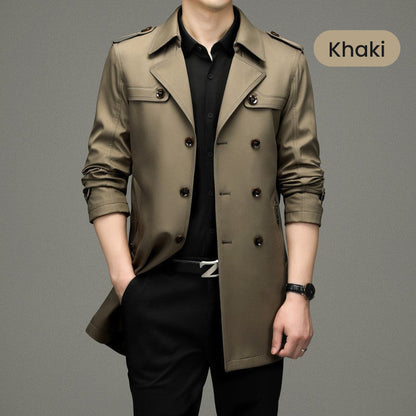 Herren-Kurzmantel im Trenchcoat-Stil mit zweireihiger Knopfleiste