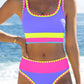 🔥🎁Novinka: 50% SLEVA🔥🌼 Třídílné sportovní bikiny z nylonu s barevnými bloky – vysoký pas se zeštíhlujícím efektem na břicho 👙