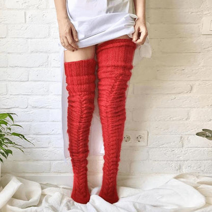 Damen-Overknee-Strümpfe mit Zopfmuster