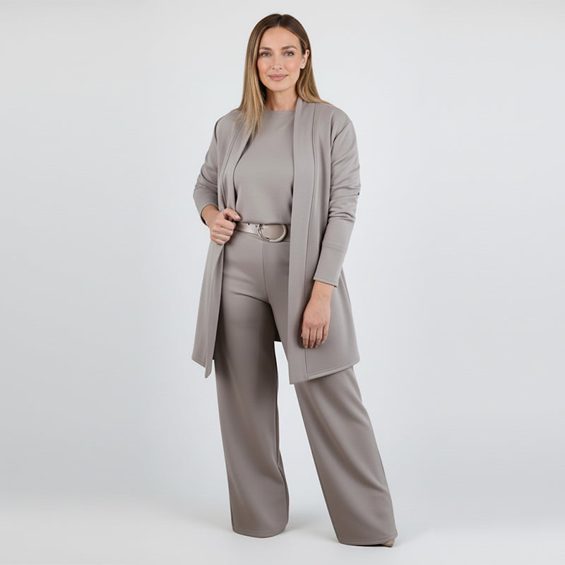 Damen-Set, 3-teilig – langer Cardigan, Oberteil & weite Hose