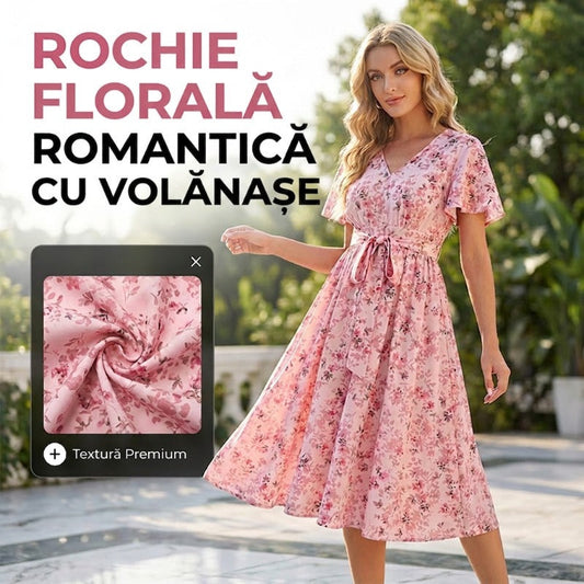 👗🌸 Šaty maxi s květinovým vzorem, výstřihem do V, nabíranými rukávy a páskem