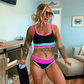 🔥🎁Novinka: 50% SLEVA🔥🌼 Třídílné sportovní bikiny z nylonu s barevnými bloky – vysoký pas se zeštíhlujícím efektem na břicho 👙