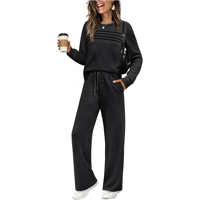 Damen-Lounge-Set, 2-teilig – Rundhalsoberteil & Hose mit Kordelzug