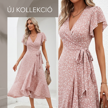 Dámské letní elegantní V krku Tie pasu Flowy květinové šaty