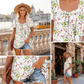 🌸Dámské letní tričko s čtvercovým výstřihem a květinovým potiskem | Plisované, pohodlné | S–5XL