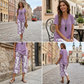 👗 Dámský 2-dílný set – asymetrický tunikový top a široké kalhoty z polyesteru