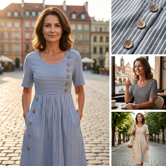 🎉🛍️Skvělá akce – SLEVA 50 %💃Nadčasové pruhované šaty midi