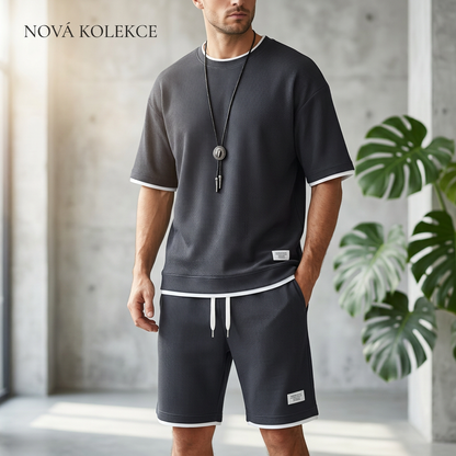 👕 PRÁVĚ TEĎ SLEVA 50 %! 🌿 DVOJITÁ SADA KRÁTKÝCH TRIČEK Z VAFLOVÉ TKANINY – Prodyšné, volné střihy a boční kapsy – Unisex pohodlí ✨