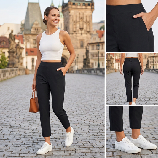 Dámské vysoké elastické kalhoty | Zipové kapsy, úzký střih, prodyšné | S–3XL