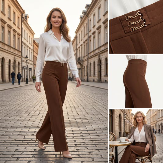 Dámské kalhoty s vysokým pasem a širokou nohavicí