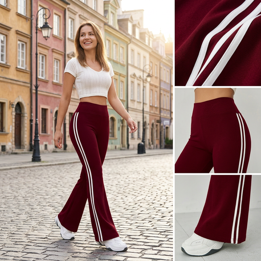 💪Kalhoty s vysokým pasem, pruhované, se rozšiřujícími nohavicemi, velikosti S–5XL