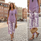 👗 Dámský 2-dílný set – asymetrický tunikový top a široké kalhoty z polyesteru