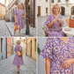 ✨Elegantní midi šaty s květinovým potiskem a V-výstřihem | Volné rukávy | Všestranné pro každou příležitost