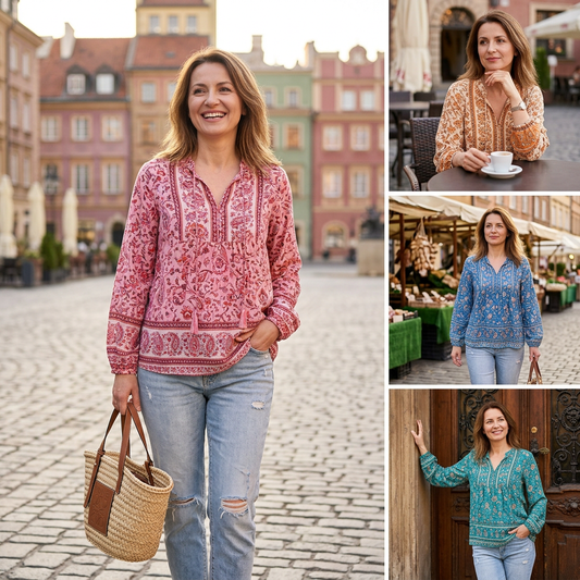 🌺Dámské módní tričko srdcovitým V-výstřihem a potiskem | Dlouhé rukávy, měkké a prodyšné | S–5XL