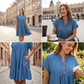 Dámské jednobarevné krátké šaty s V‑výstřihem a knoflíky | Volný střih, prodyšné | S–3XL