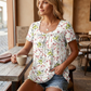 🌸Dámské letní tričko s čtvercovým výstřihem a květinovým potiskem | Plisované, pohodlné | S–5XL