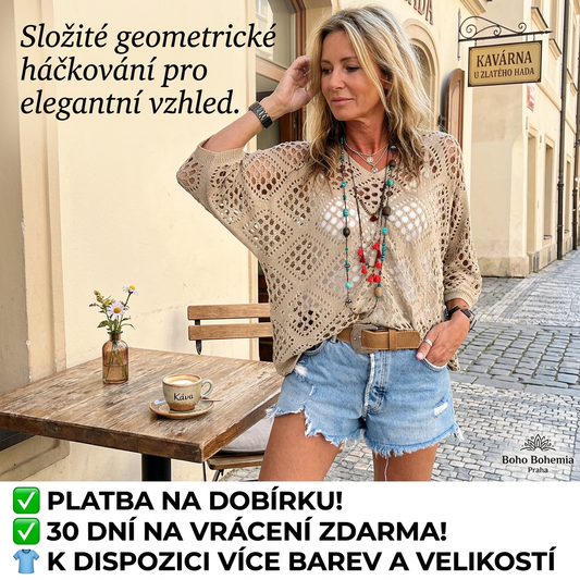 🥰Letní výprodej – sleva 46 %💛Dámský béžový háčkovaný top s výstřihem do V v bohémském stylu
