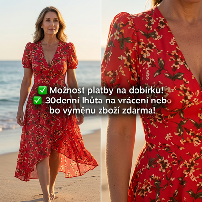 Dámské šaty s výstřihem do V a květinovým potiskem