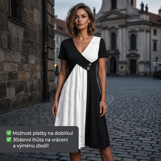 👗 Dámské elegantní patchworkové šaty s výstřihem do V