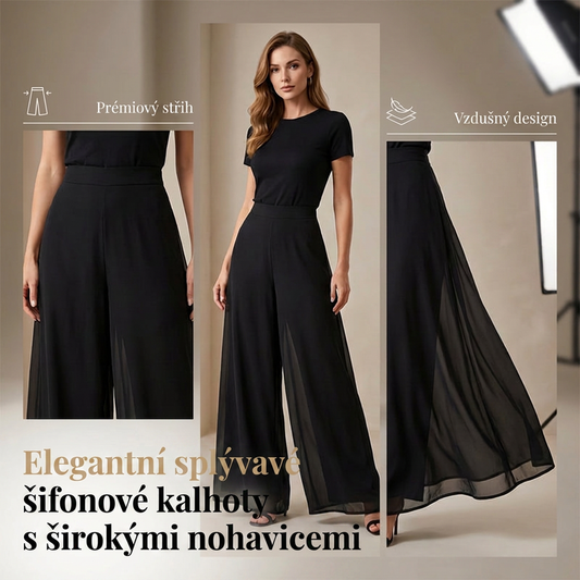 Dámské splývavé šifonové kalhoty se širokými nohavicemi