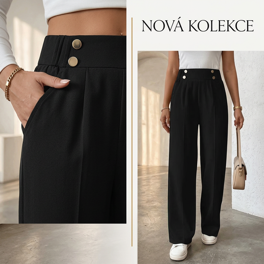 Dámské kalhoty s vysokým pasem a širokou nohavicí