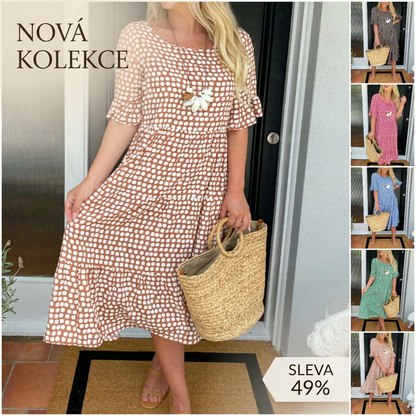 ✨ Puntíkované midi šaty s kulatým výstřihem 🌸