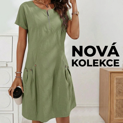 🎁Novinka 50% SLEVA💥Dámské šaty s polovičním zipem a kapsou na knoflík