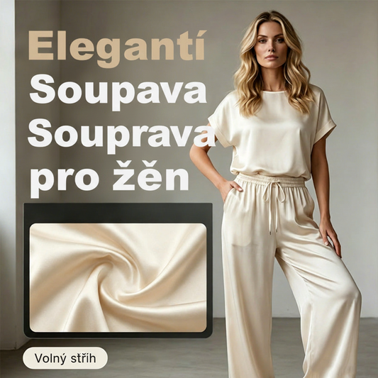 📢📢49 % SLEVA !! ⏰Dámský elegantní set – top a široké kalhoty – prodyšná chladivá látka, na doma i ven!💎