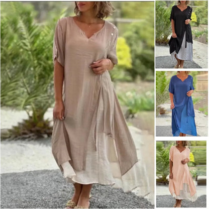 🔥👗 Falešné dvoudílné asymetrické šaty s krátkým rukávem