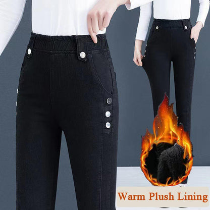 Elastische Damenhose in Jeansoptik mit hohem Bund
