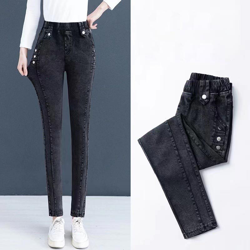 Elastische Damenhose in Jeansoptik mit hohem Bund
