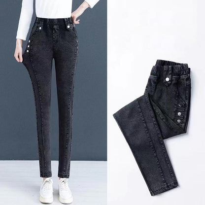 Elastische Damenhose in Jeansoptik mit hohem Bund