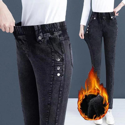 Elastische Damenhose in Jeansoptik mit hohem Bund