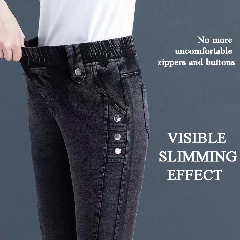 Elastische Damenhose in Jeansoptik mit hohem Bund