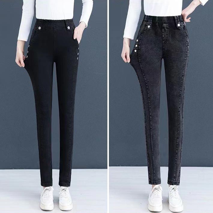 Elastische Damenhose in Jeansoptik mit hohem Bund