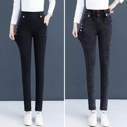 Elastische Damenhose in Jeansoptik mit hohem Bund