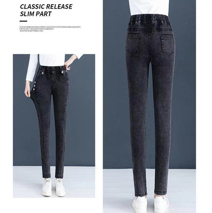 Elastische Damenhose in Jeansoptik mit hohem Bund