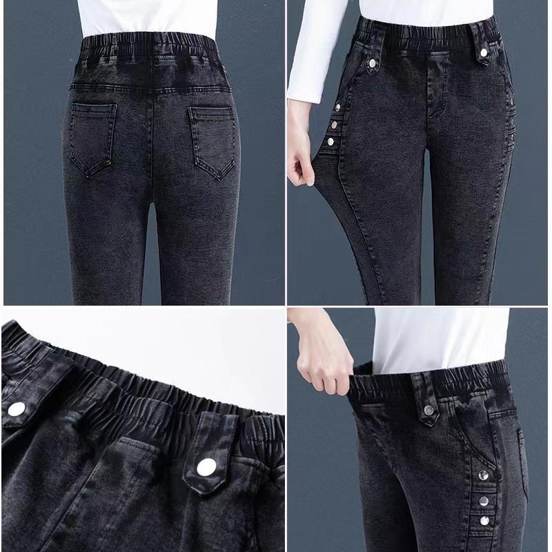 Elastische Damenhose in Jeansoptik mit hohem Bund