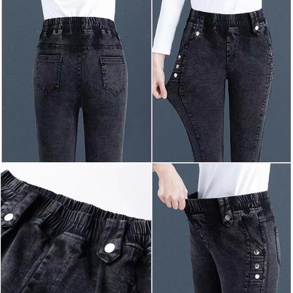 Elastische Damenhose in Jeansoptik mit hohem Bund
