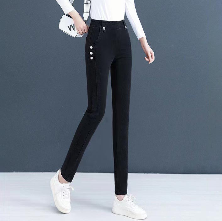 Elastische Damenhose in Jeansoptik mit hohem Bund