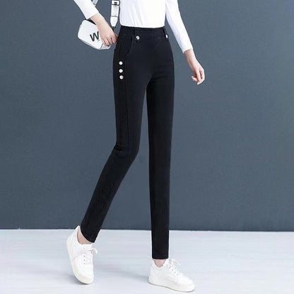 Elastische Damenhose in Jeansoptik mit hohem Bund