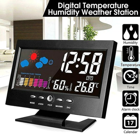 🔥Hot Sale🔥Digital LED Temperature Humidity Monitor Weather Forecast LED Table Alarm Clock