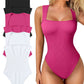 Sexy žebrované popruhy čtvercový krk bez rukávů břicho kontrola Tank topy body🩱