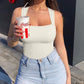 Sexy žebrované popruhy čtvercový krk bez rukávů břicho kontrola Tank topy body🩱