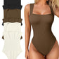 Sexy žebrované popruhy čtvercový krk bez rukávů břicho kontrola Tank topy body🩱