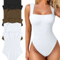 Sexy žebrované popruhy čtvercový krk bez rukávů břicho kontrola Tank topy body🩱