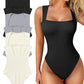 Sexy žebrované popruhy čtvercový krk bez rukávů břicho kontrola Tank topy body🩱