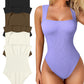 Sexy žebrované popruhy čtvercový krk bez rukávů břicho kontrola Tank topy body🩱