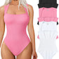 Sexy žebrované popruhy čtvercový krk bez rukávů břicho kontrola Tank topy body🩱